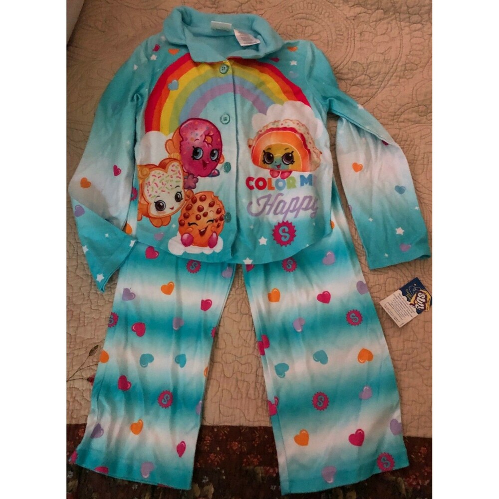 Girls Shopkins Fleece PJ Set Size 4/5 NWT B5